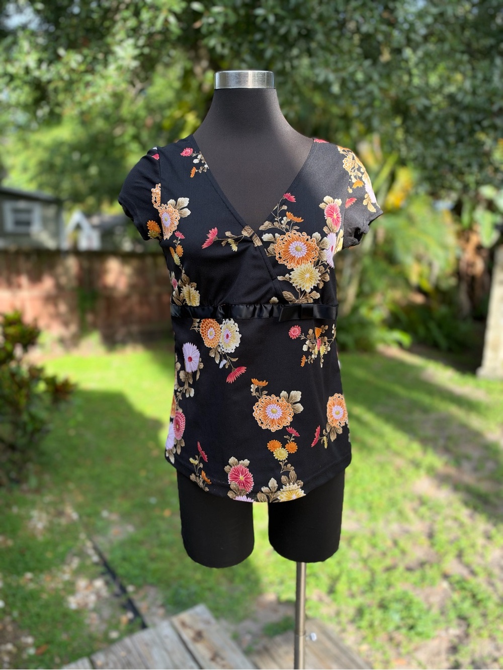 2000s Y2K Self Esteem Floral Bow Detail Mesh Top